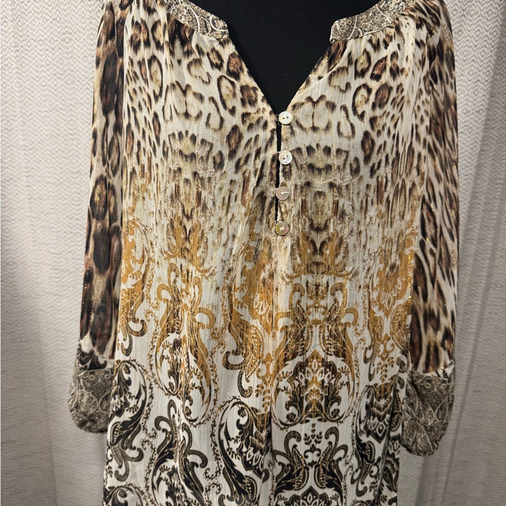 Figuercae & Flower Animal print blouse very nice with gold accents lowest price